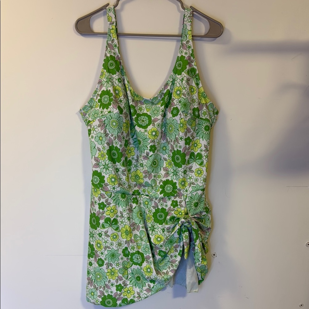 Floral Green Skirt Bathing Suit
